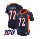 Women's Denver Broncos #72 Garett Bolles Navy Blue Alternate Vapor Untouchable Limited Player 100th Season Football Jersey