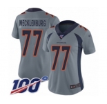 Women's Denver Broncos #77 Karl Mecklenburg Limited Silver Inverted Legend 100th Season Football Jersey