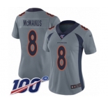 Women's Denver Broncos #8 Brandon McManus Limited Silver Inverted Legend 100th Season Football Jersey