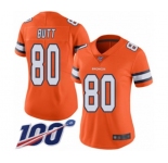 Women's Denver Broncos #80 Jake Butt Limited Orange Rush Vapor Untouchable 100th Season Football Jersey