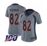 Women's Denver Broncos #82 Jeff Heuerman Limited Silver Inverted Legend 100th Season Football Jersey