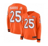 Women's Nike Denver Broncos #25 Chris Harris Jr Limited Orange Therma Long Sleeve NFL Jersey