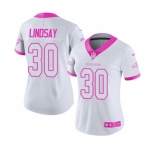 Women's Nike Denver Broncos #30 Phillip Lindsay Limited White Pink Rush Fashion NFL Jersey