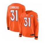Women's Nike Denver Broncos #31 Justin Simmons Limited Orange Therma Long Sleeve NFL Jersey