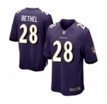 Men's Baltimore Ravens #28 Justin Bethel Game Purple Team Color Football Jersey