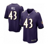 Men's Baltimore Ravens #43 Justice Hill Game Purple Team Color Football Jersey