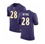 Men's Baltimore Ravens #28 Justin Bethel Purple Team Color Vapor Untouchable Elite Player Football Jersey