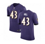 Men's Baltimore Ravens #43 Justice Hill Purple Team Color Vapor Untouchable Elite Player Football Jersey