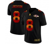 Baltimore Ravens #8 Lamar Jackson Men's Black Nike Red Orange Stripe Vapor Limited NFL Jersey