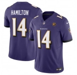Men Baltimore Ravens #14 Kyle Hamilton Purple 2023 F U S E With John Madden Patch Vapor Limited Stitched Football Jersey