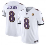 Men Baltimore Ravens #8 Lamar Jackson White 2023 F U S E With John Madden Patch Vapor Limited Football Jersey