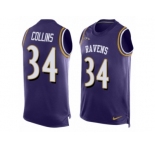 Men Nike Baltimore Ravens #34 Alex Collins Elite Purple Player Name & Number Tank Top NFL Jersey