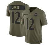 Men's Baltimore Ravens #12 Jacoby Jones Olive 2025 Salute to Service Limited Football Stitched Jersey