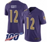 Men's Baltimore Ravens #12 Jaleel Scott Limited Purple Rush Vapor Untouchable 100th Season Football Jersey