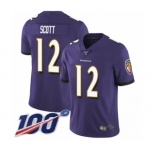 Men's Baltimore Ravens #12 Jaleel Scott Purple Team Color Vapor Untouchable Limited Player 100th Season Football Jersey
