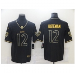 Men's Baltimore Ravens #12 Rashod Bateman Nike Black Gold Throwback 2021 Leopard Jersey