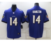 Men's Baltimore Ravens #14 Kyle Hamilton Purple Vapor Untouchable Limited Stitched Jersey