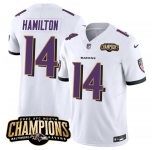 Men's Baltimore Ravens #14 Kyle Hamilton White 2023 F.U.S.E. AFC North Champions Vapor Limited Football Stitched Jersey