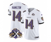 Men's Baltimore Ravens #14 Kyle Hamilton White 2023 F.U.S.E With Patch Throwback Vapor Limited Stitched Jersey
