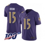 Men's Baltimore Ravens #15 Marquise Brown Limited Purple Rush Vapor Untouchable 100th Season Football Jersey