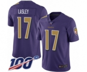 Men's Baltimore Ravens #17 Jordan Lasley Limited Purple Rush Vapor Untouchable 100th Season Football Jersey