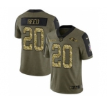 Men's Baltimore Ravens #20 Ed Reed 2021 Olive Camo Salute To Service Limited Stitched Football Jersey