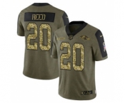 Men's Baltimore Ravens #20 Ed Reed 2021 Olive Camo Salute To Service Limited Stitched Football Jersey