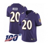 Men's Baltimore Ravens #20 Ed Reed Purple Team Color Vapor Untouchable Limited Player 100th Season Football Jersey