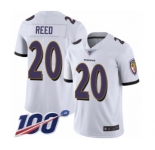 Men's Baltimore Ravens #20 Ed Reed White Vapor Untouchable Limited Player 100th Season Football Jersey