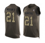 Men's Baltimore Ravens #21 Mark Ingram II Limited Green Salute to Service Tank Top Football Jersey