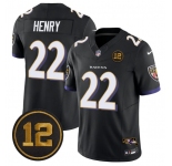 Men's Baltimore Ravens #22 Derrick Henry Black 2025 F.U.S.E Jacoby Jones Patch Vapor Limited Football Jersey