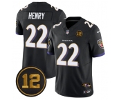 Men's Baltimore Ravens #22 Derrick Henry Black 2025 F.U.S.E Jacoby Jones Patch Vapor Limited Football Jersey