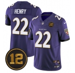 Men's Baltimore Ravens #22 Derrick Henry Purple 2025 F.U.S.E Jacoby Jones Patch Vapor Limited Football Jersey