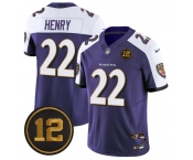 Men's Baltimore Ravens #22 Derrick Henry Purple Alternate 2025 F.U.S.E Jacoby Jones Patch Vapor Limited Football Jersey