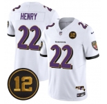 Men's Baltimore Ravens #22 Derrick Henry White 2025 F.U.S.E Jacoby Jones Patch Vapor Limited Football Jersey