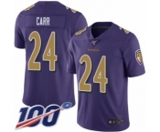 Men's Baltimore Ravens #24 Brandon Carr Limited Purple Rush Vapor Untouchable 100th Season Football Jersey
