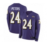 Men's Baltimore Ravens #24 Marcus Peters Limited Purple Therma Long Sleeve Football Jersey