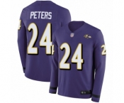 Men's Baltimore Ravens #24 Marcus Peters Limited Purple Therma Long Sleeve Football Jersey