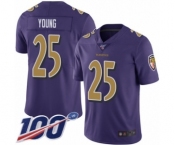 Men's Baltimore Ravens #25 Tavon Young Limited Purple Rush Vapor Untouchable 100th Season Football Jersey