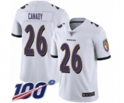 Men's Baltimore Ravens #26 Maurice Canady White Vapor Untouchable Limited Player 100th Season Football Jersey