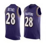 Men's Baltimore Ravens #28 Justin Bethe Limited Purple Player Name & Number Tank Top Football Jersey