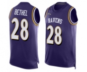 Men's Baltimore Ravens #28 Justin Bethe Limited Purple Player Name & Number Tank Top Football Jersey