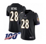 Men's Baltimore Ravens #28 Justin Bethel Black Alternate Vapor Untouchable Limited Player 100th Season Football Jersey