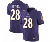 Men's Baltimore Ravens #28 Justin Bethel Purple Team Color Vapor Untouchable Limited Player Football Jersey