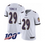 Men's Baltimore Ravens #29 Earl Thomas III White Vapor Untouchable Limited Player 100th Season Football Jersey