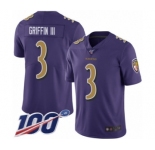 Men's Baltimore Ravens #3 Robert Griffin III Limited Purple Rush Vapor Untouchable 100th Season Football Jersey