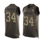 Men's Baltimore Ravens #34 Anthony Averett Limited Green Salute to Service Tank Top Football Jersey