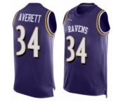 Men's Baltimore Ravens #34 Anthony Averett Limited Purple Player Name & Number Tank Top Football Jersey