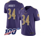Men's Baltimore Ravens #34 Anthony Averett Limited Purple Rush Vapor Untouchable 100th Season Football Jersey