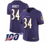Men's Baltimore Ravens #34 Anthony Averett Purple Team Color Vapor Untouchable Limited Player 100th Season Football Jersey